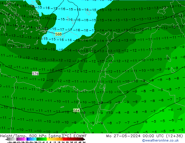 Z500/Rain (+SLP)/Z850 ECMWF пн 27.05.2024 00 UTC