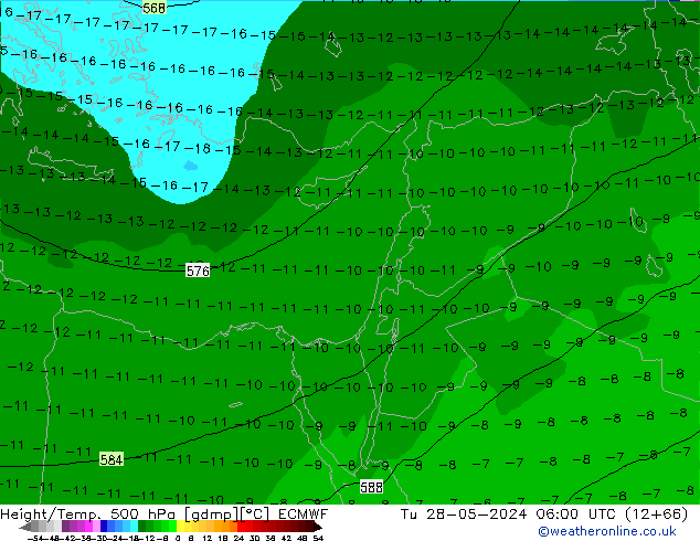 Hoogte/Temp. 500 hPa ECMWF di 28.05.2024 06 UTC