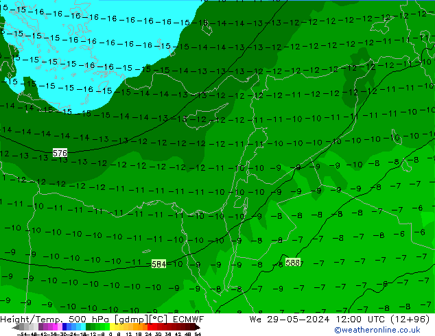 Z500/Yağmur (+YB)/Z850 ECMWF Çar 29.05.2024 12 UTC