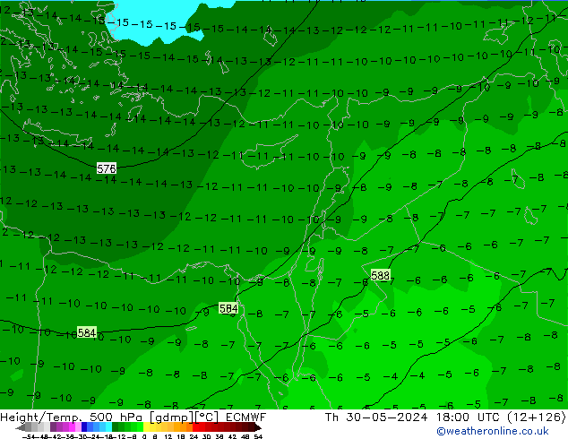 Height/Temp. 500 hPa ECMWF czw. 30.05.2024 18 UTC