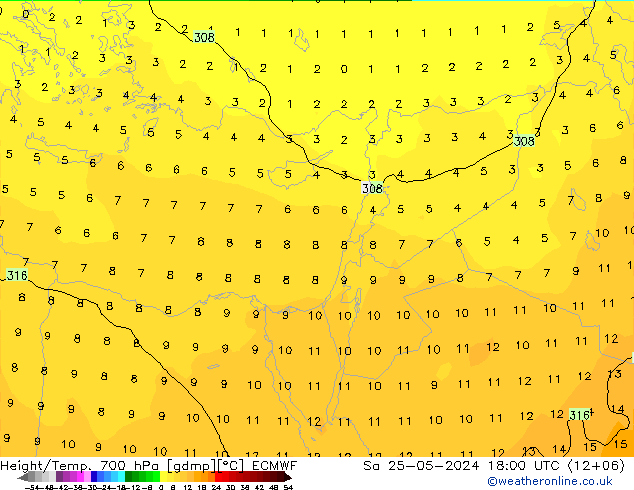 Hoogte/Temp. 700 hPa ECMWF za 25.05.2024 18 UTC