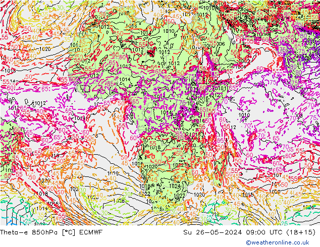 Theta-e 850hPa ECMWF  26.05.2024 09 UTC