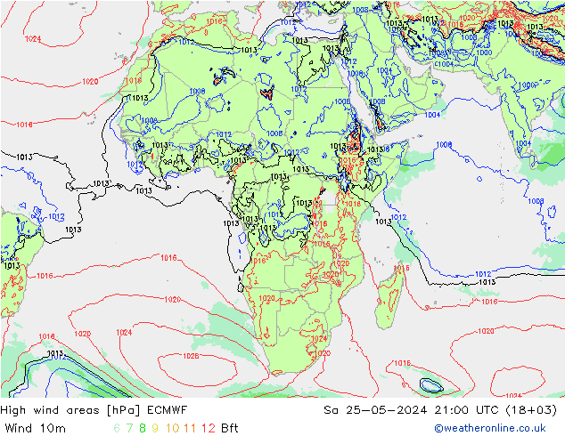 High wind areas ECMWF sáb 25.05.2024 21 UTC