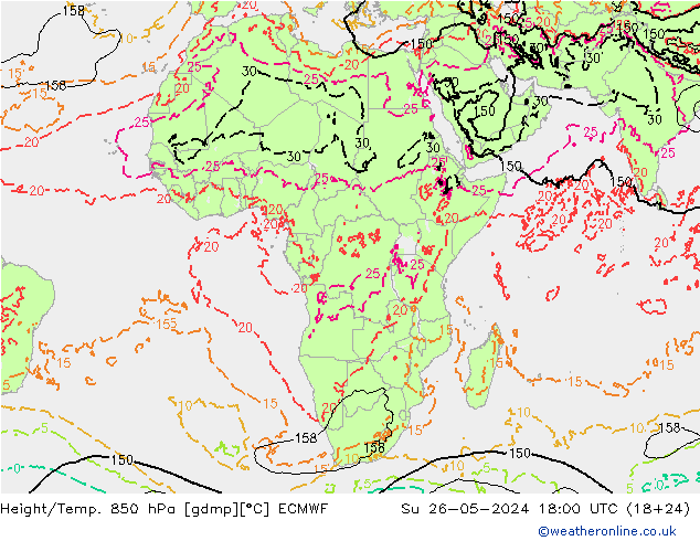 Z500/Rain (+SLP)/Z850 ECMWF dom 26.05.2024 18 UTC