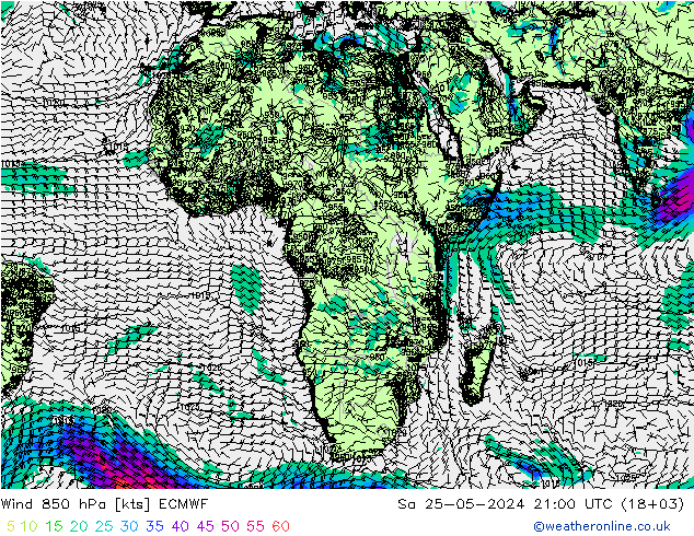 Viento 850 hPa ECMWF sáb 25.05.2024 21 UTC