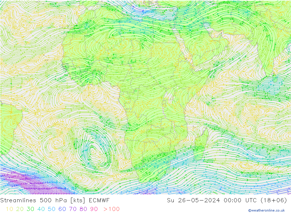 Linha de corrente 500 hPa ECMWF Dom 26.05.2024 00 UTC