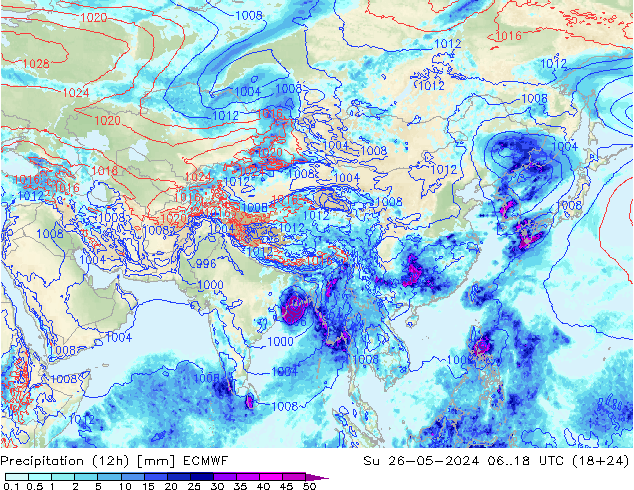 Yağış (12h) ECMWF Paz 26.05.2024 18 UTC