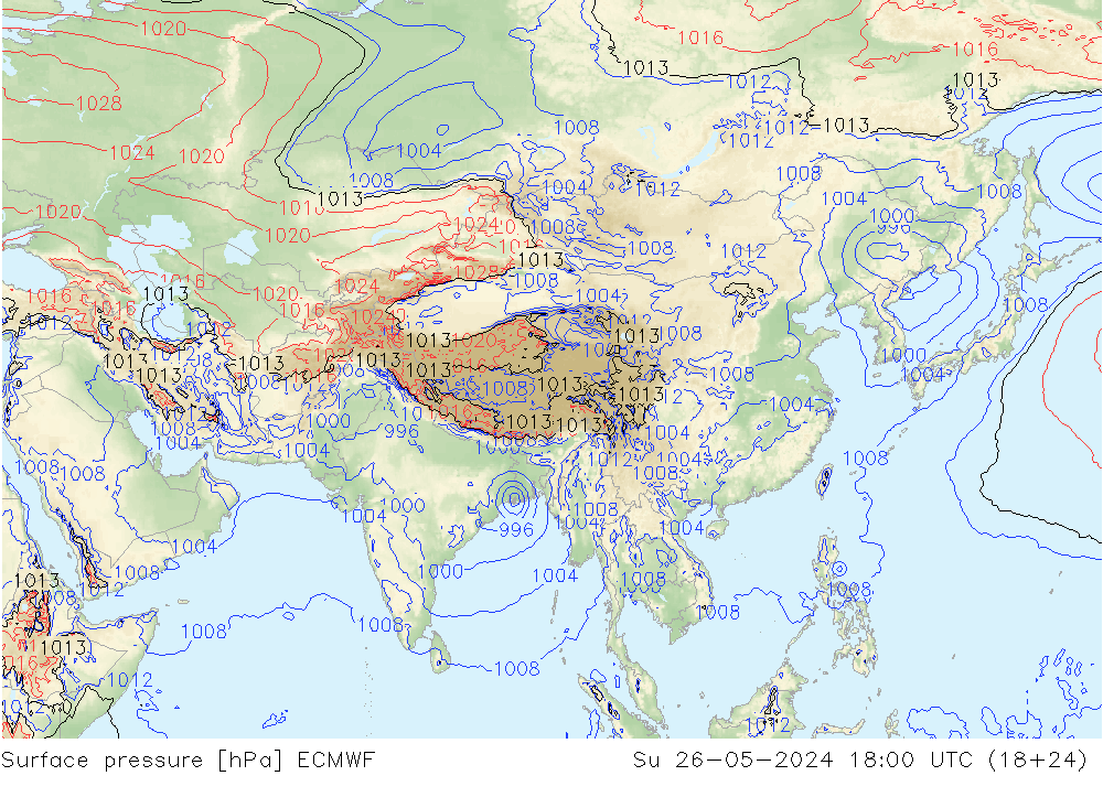 Surface pressure ECMWF Su 26.05.2024 18 UTC