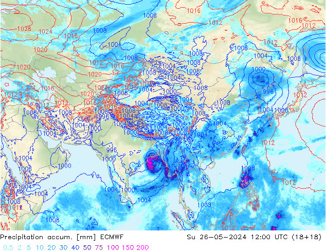 Precipitation accum. ECMWF Ne 26.05.2024 12 UTC