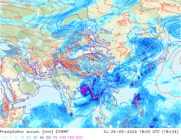 Precipitación acum. ECMWF dom 26.05.2024 18 UTC