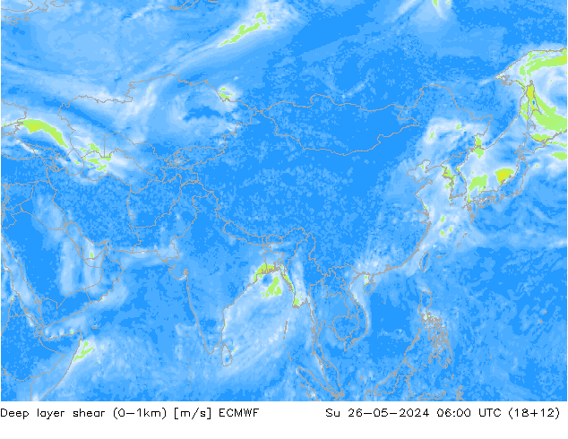 Deep layer shear (0-1km) ECMWF Su 26.05.2024 06 UTC