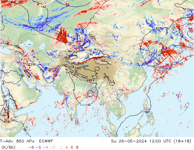 T-Adv. 850 hPa ECMWF Ne 26.05.2024 12 UTC