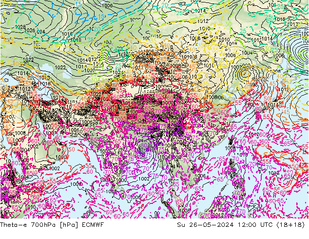 Theta-e 700hPa ECMWF Paz 26.05.2024 12 UTC