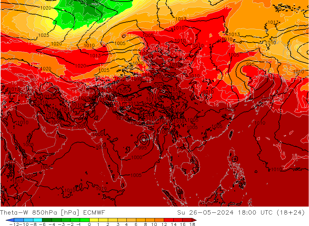 Theta-W 850hPa ECMWF dim 26.05.2024 18 UTC