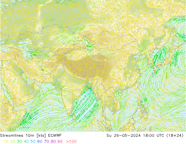 Streamlines 10m ECMWF Su 26.05.2024 18 UTC