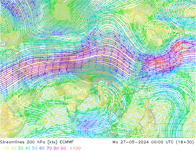 Streamlines 200 hPa ECMWF Mo 27.05.2024 00 UTC