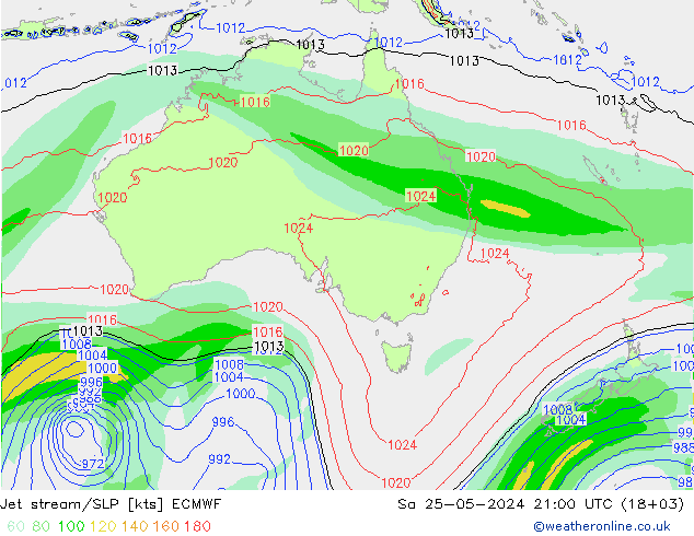 Prąd strumieniowy ECMWF so. 25.05.2024 21 UTC