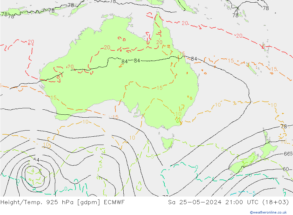 Géop./Temp. 925 hPa ECMWF sam 25.05.2024 21 UTC