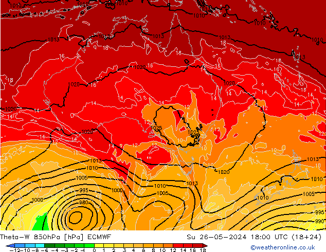 Theta-W 850hPa ECMWF dom 26.05.2024 18 UTC