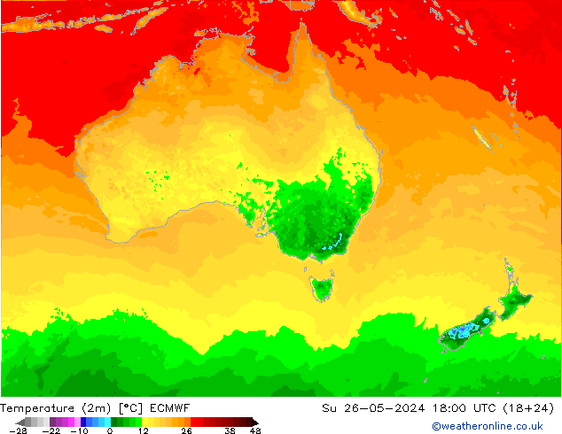 Temperatura (2m) ECMWF dom 26.05.2024 18 UTC