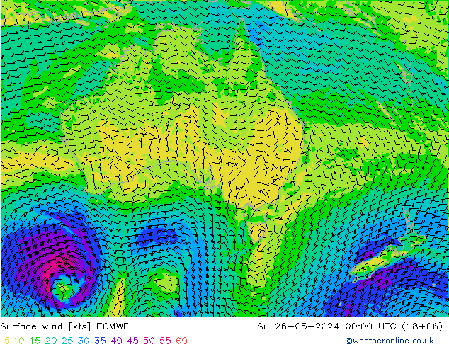 Wind 10 m ECMWF zo 26.05.2024 00 UTC