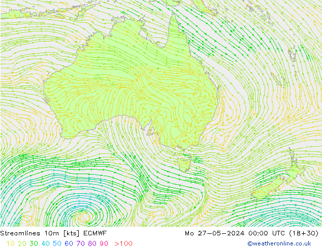 Ligne de courant 10m ECMWF lun 27.05.2024 00 UTC