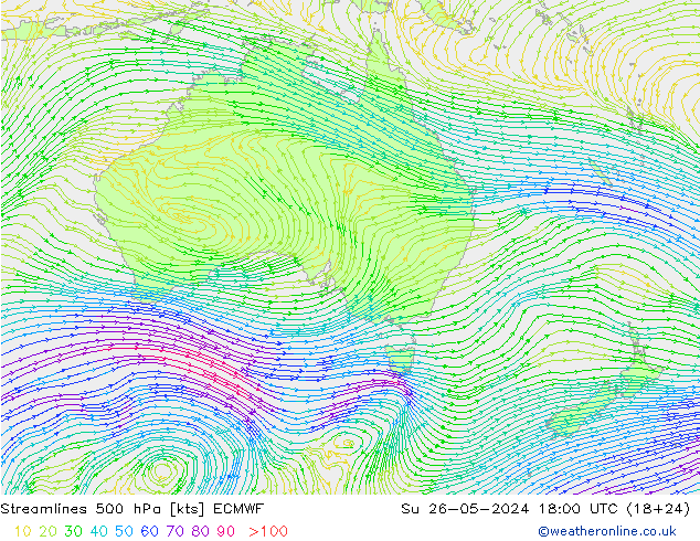 Stromlinien 500 hPa ECMWF So 26.05.2024 18 UTC