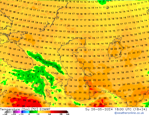 Temperaturkarte (2m) ECMWF So 26.05.2024 18 UTC