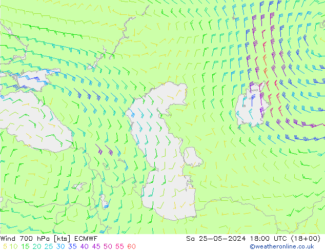 Vento 700 hPa ECMWF Sáb 25.05.2024 18 UTC