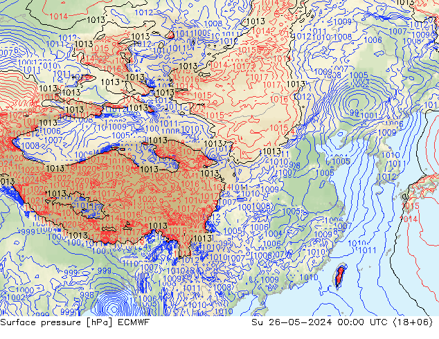 Luchtdruk (Grond) ECMWF zo 26.05.2024 00 UTC