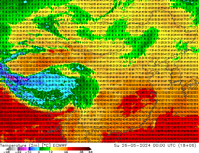 Temperatuurkaart (2m) ECMWF zo 26.05.2024 00 UTC