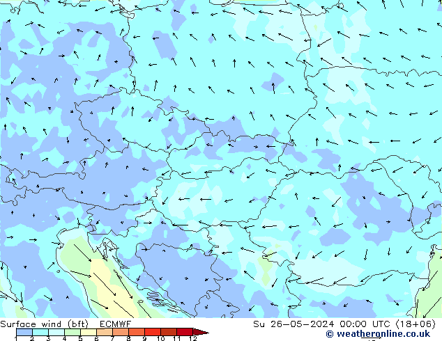 Vent 10 m (bft) ECMWF dim 26.05.2024 00 UTC