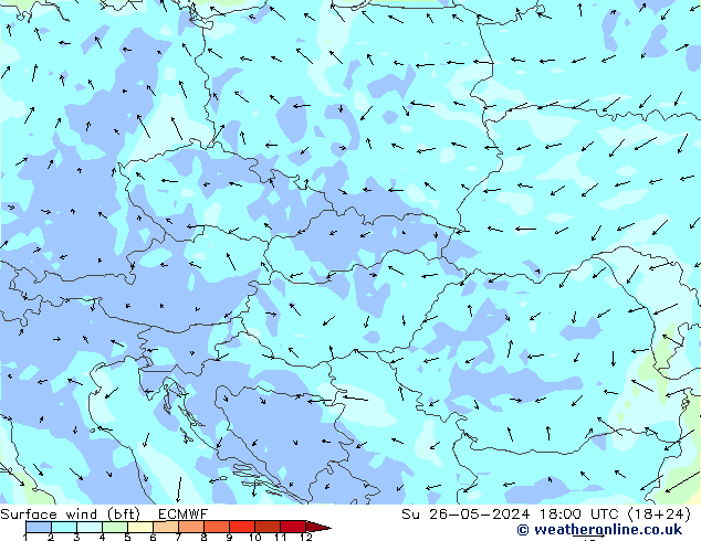 Vento 10 m (bft) ECMWF Dom 26.05.2024 18 UTC