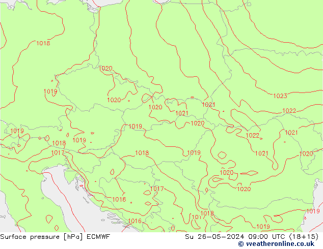 Atmosférický tlak ECMWF Ne 26.05.2024 09 UTC