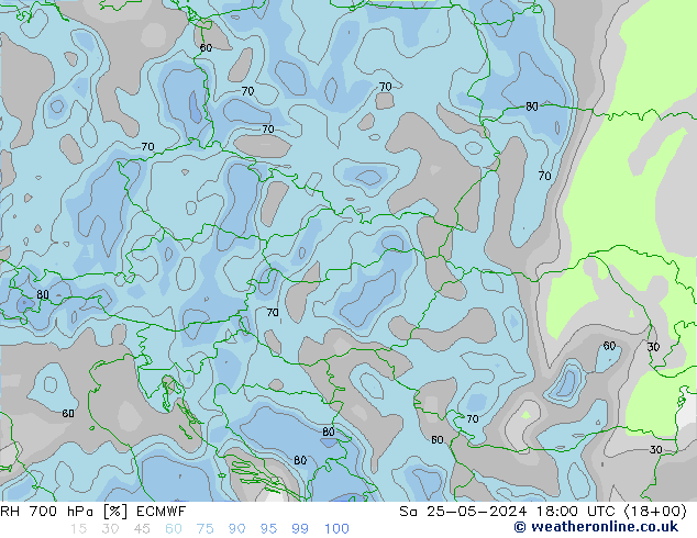 RH 700 hPa ECMWF Sa 25.05.2024 18 UTC