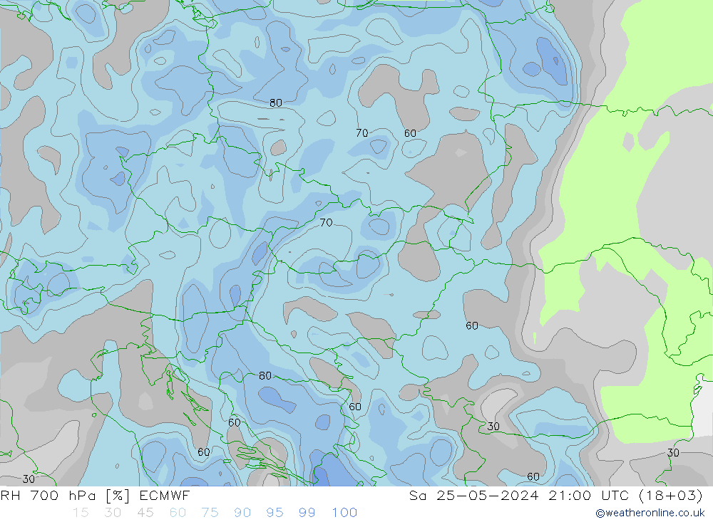 RH 700 hPa ECMWF Sa 25.05.2024 21 UTC