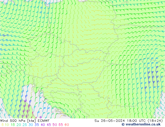 Vent 500 hPa ECMWF dim 26.05.2024 18 UTC