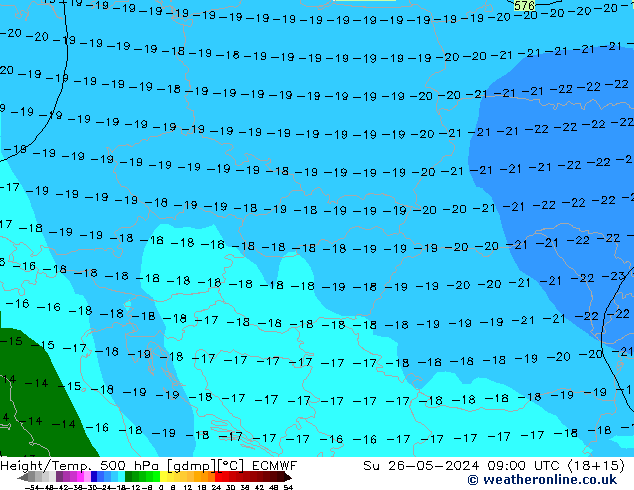 Height/Temp. 500 hPa ECMWF Dom 26.05.2024 09 UTC