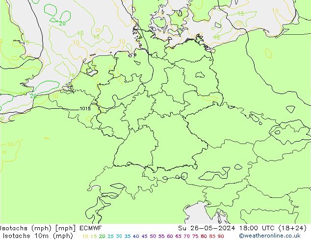 Isotachen (mph) ECMWF So 26.05.2024 18 UTC