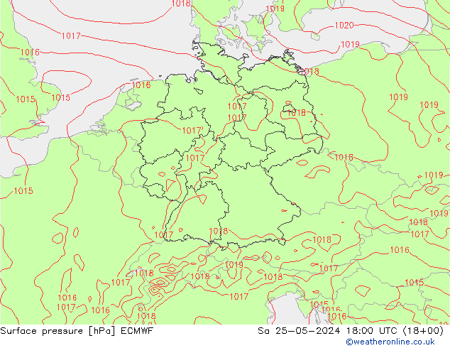 Pressione al suolo ECMWF sab 25.05.2024 18 UTC