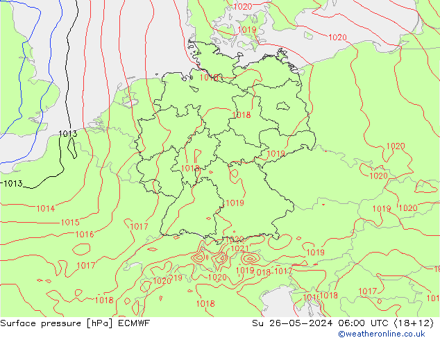 Atmosférický tlak ECMWF Ne 26.05.2024 06 UTC