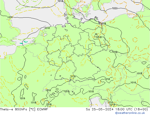 Theta-e 850hPa ECMWF sáb 25.05.2024 18 UTC