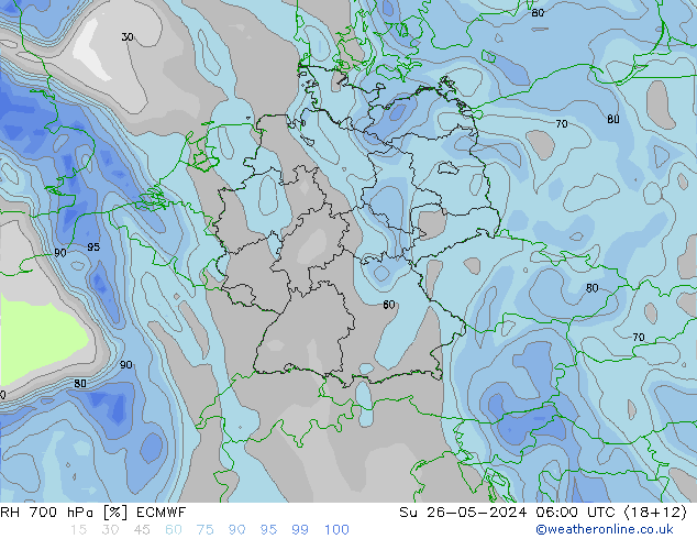 RH 700 hPa ECMWF Ne 26.05.2024 06 UTC