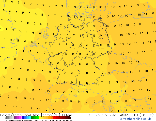 Z500/Rain (+SLP)/Z850 ECMWF dom 26.05.2024 06 UTC