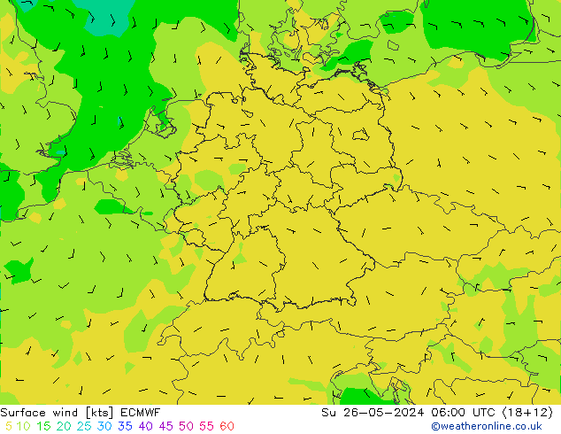 Vent 10 m ECMWF dim 26.05.2024 06 UTC