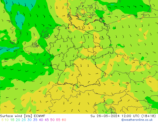 Vento 10 m ECMWF dom 26.05.2024 12 UTC