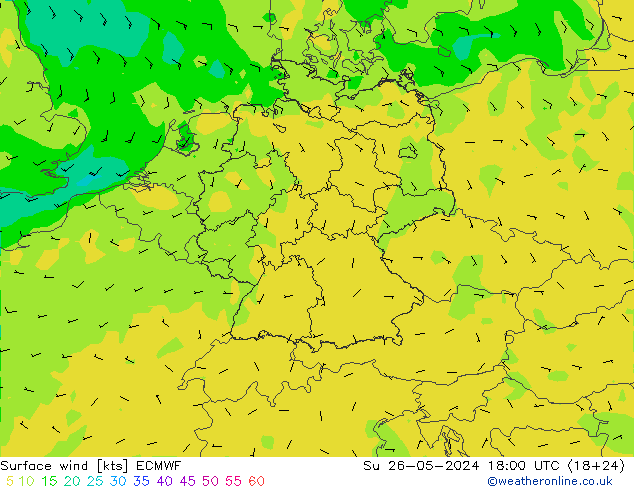 Bodenwind ECMWF So 26.05.2024 18 UTC