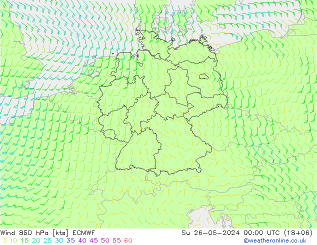 Wind 850 hPa ECMWF zo 26.05.2024 00 UTC