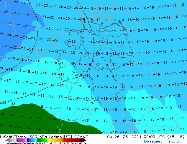 Hoogte/Temp. 500 hPa ECMWF zo 26.05.2024 09 UTC