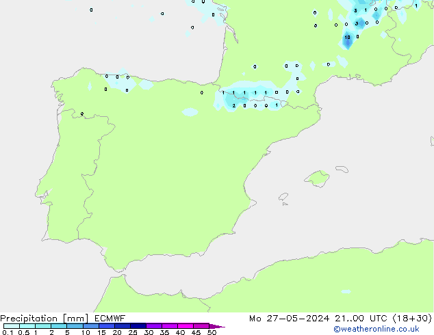 Srážky ECMWF Po 27.05.2024 00 UTC